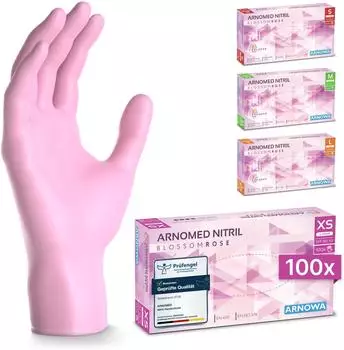 Arnowa RAINBOW NITRIL BLOSSOM ROSE Nitrilhandschuhe rosa puderfrei VE 100 St&uuml;ck 6/XS