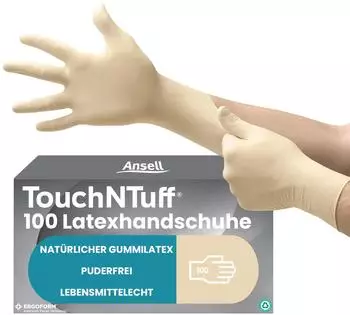 Ansell TouchNTuff Einweghandschuhe Latex puderfrei, Gr&ouml;&szlig;e L (69-318)