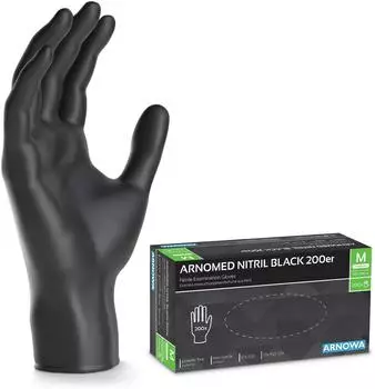 Arnowa CLASSIC NITRIL BLACK 200er Nitrilhandschuhe schwarz puderfrei VE 200 St&uuml;ck 8/M