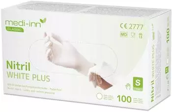 Medi-Inn Nitril White Plus Einmalhandschuhe puderfrei wei&szlig; S / 100 St&uuml;ck
