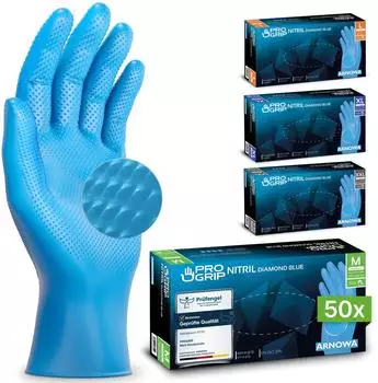 Arnowa PROGRIP NITRIL DIAMOND BLUE Nitrilhandschuhe blau puderfrei VE 50 St&uuml;ck 8/M