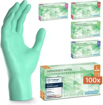 Arnowa RAINBOW NITRIL PEPPERMIINT GREEN Nitrilhandschuhe mintgr&uuml;n puderfrei VE 100 St&uuml;ck 9/L