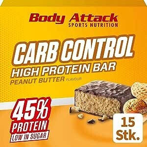Body Attack Carb Control-Proteinriegel 15x100g Peanut Butter