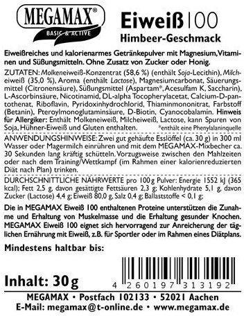 Megamax Eiweiss 100 Himbeer Megamax Pulver (30 g)