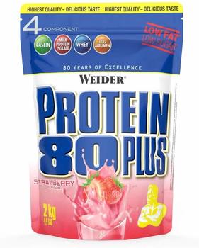 WEIDER Protein 80 Plus Eiweißpulver, Erdbeer, Low-Carb, Mehrkomponenten Casein Whey Mix für Proteinshakes, 2kg