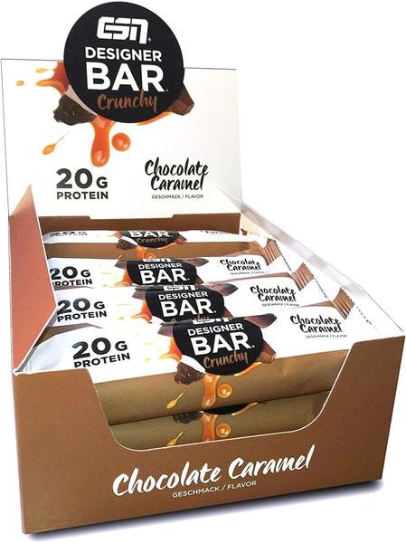 ESN Designer Bar Crunchy Box – 12x 60g – Chocolate Caramel – Protein Riegel ohne Zuckerzusatz - High Protein – Lower Carb – Ohne Palmöl - Made in Germany