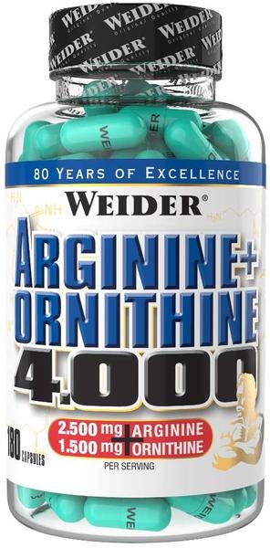 WEIDER Arginin + Ornithin 4000, hochdosierte Pre-Workout Aminosäuren, 180 Kapseln