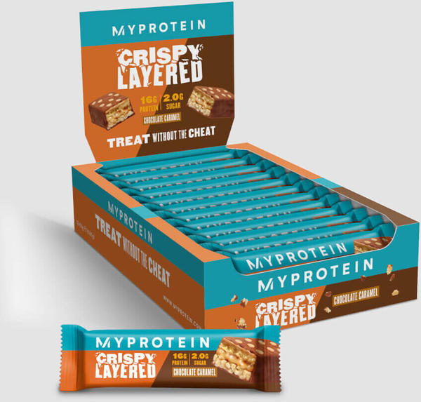 Myprotein Crispy Layered Proteinriegel 12 x 58g (MPCLB) Schokolade Karamell