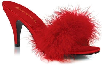 Fabulicious Fabulicious High-Heels PeepToe Pantoletten rot Marabu Federpuschel CLASSIQUE-01F