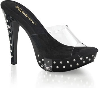 Fabulicious High-Heels Plateaupantoletten klar schwarz m Strass