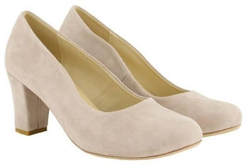 Ulla Popken Veloursleder-Pumps Wellenschnitt Blockabsatz steingrau