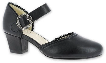 Hirschkogel Trachtenpumps Melana schwarz Flamenco-Stil Leder Riemen breiter Trichter 5cm