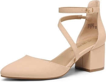 Dream Pairs Pumps geschlossenem spitzem Zehenbereich und niedrigem Blockabsatz Knöchelriemen Elegante Schuhe SDPU2354W Nackt-Nubuck
