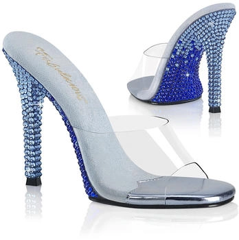 Fabulicious Pantoletten klar babyblau Strasssteine GALA-01DMM