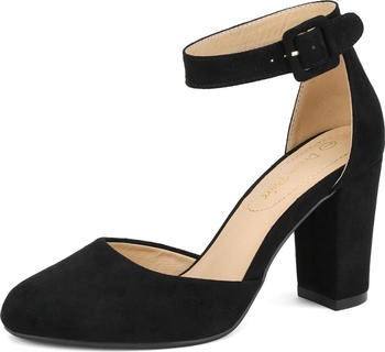 Dream Pairs Pumps hohem Blockabsatz und geschlossener Zehenpartie klobige Angela schwarz nubuk