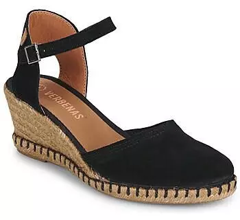 VERBENAS Slingpumps Keilsandalette mit Bastbesatz schwarz
