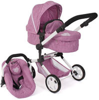 CHIC2000 Kombi-Puppenwagen "Linus, Jeans Pink" mit Babywanne und Autositz