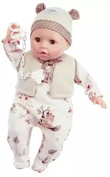 Schildkröt Baby Amy 45 cm mit Schnuller, Malhaar, braune Schlafaugen, Biberoverall + Mütze+ Weste