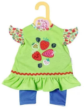 Zapf Creation Dolly Moda Puppenkleidung Shirt + Leggings Erdbeeren 43cm, Shirt mit Rüschen und Leggings im Jeanslook