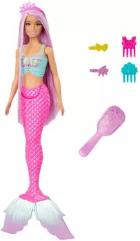 Barbie Meerjungfrauen-Puppe mit langen rosa Haaren und Accessoires (HRR00)