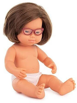 Miniland Baby Doll caucasic girl Down Syndr. Glasses 38 cm