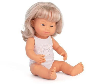 Miniland Baby Doll Caucasian Blond girl W/Down Syndrome