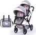 Zwillingspuppenwagen grau/rosa