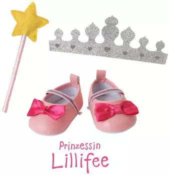 Heless Set Prinzessin Lillifee 3tlg,, Puppenschuhe Krone Zauberstab 30-34 cm
