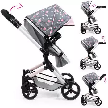 Bayer Design Vario Kombi grau/rosa mit Herzen – Der perfekte Puppenwagen für kleine Puppeneltern