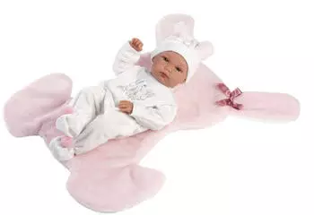 Llorens Baby Puppe Bimba Rosa mit Kaninchen Kissen 35 cm