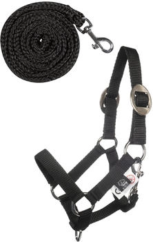 HKM Steckenpferd-Halfterset Basic mit Strick schwarz