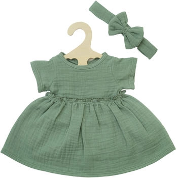 Heless Puppenkleid Aus 100 % Bio-Baumwolle Mit R&uuml;schen Und Haarband, Salbeigr&uuml;n, 2-Te