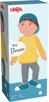 HABA Puppe Bruno - Coole 30cm Stoffpuppe f&uuml;r Kleinkinder - Kinderleicht an- und ausziehbar pflegeleicht & waschbar - Ab 18 Monaten - 2011832001