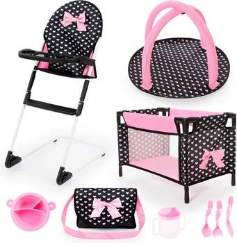 Bayer Design Bayer Reise-Set 9in1 mit Puppenbett und Hochstuhl schwarz/pink