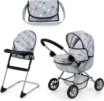 Bayer Puppenwagen Cosy Set, grau, mit Puppenhochstuhl und Wickeltasche