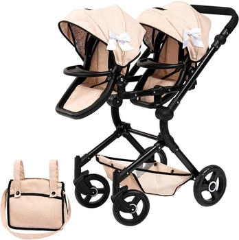 Bayer Puppen-Zwillingsbuggy Twin Neo, mit Wickeltasche, Schleife beige