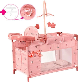 Bayer Puppenbett Multibett, mit integriertem Hochstuhl, Wickelablage und Mobile, Blumen altrosa