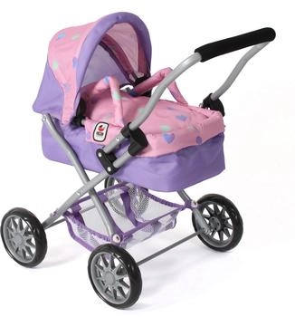 Bayer-Chic CHIC2000 Puppenwagen Smarty, Mini-Kuschelwagen, mit herausnehmbarer Tragetasche, Herzchen lila