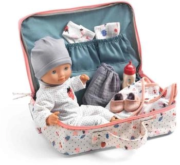 Djeco Puppe VANILLE mit Reisekoffer & Zubehör blau