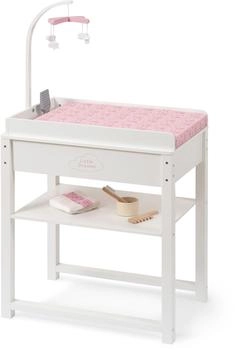 Ella & Piet Puppenwickeltisch SPLASHY mit Badewanne und Mobile aus Holz (Weiß-Rosa)