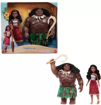 Disney Princess Moana 2 Voyager Puppen-Set, Moana & Maui mit abnehmbaren Outfits & 4 Zubehörteilen (JDD42)
