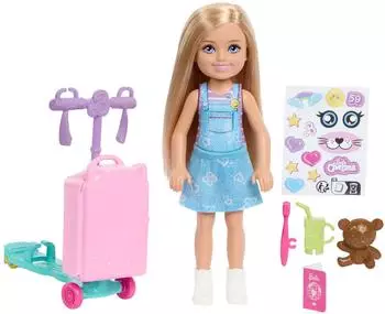 Barbie Chelsea „Grenzenlose Abenteuer" blonde Puppe mit Roller und Koffer (JMJ46)