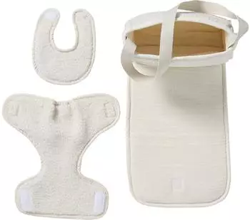 Vertbaudet Puppen-Wickeltasche mit Windel und Lätzchen, Vintage-Blumenmuster, wollweiß