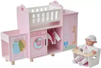 Teamson Kids Amanda 6-in-1 Puppen-Nursery aus Holz mit Wiege, Hochstuhl und Waschmaschine, rosa (TD-13931A)