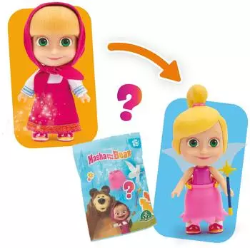 Giochi Preziosi Masha Puppe 12cm mit abnehmbarem Kleid, 3 Überraschungstaschen (MHA34000)