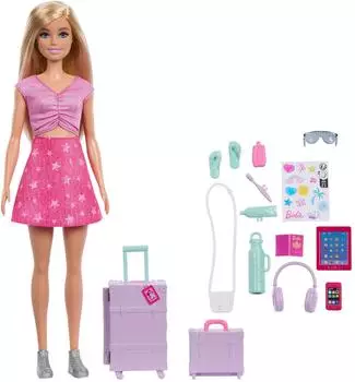 Barbie Malibu „Grenzenlose Abenteuer" Modepuppe mit Reisezubehör (JMJ47)