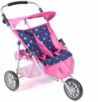 Bayer-Chic Zwillings-Jogger Puppenwagen 3 Räder, jeans pink (697-33)
