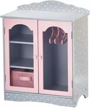 Teamson Kids Polka Dot Princess Holz-Doppelschrank für 18"-Puppen, grau/pink (TD-0210AG)