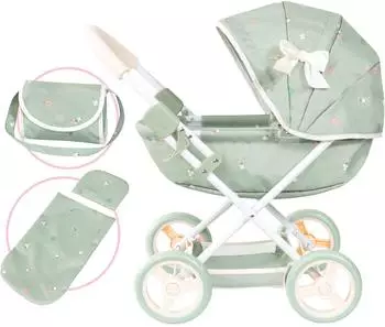 Bayer Design Puppenwagen Cosy faltbar, grün mit Blumen, Wickeltasche (12728AA)