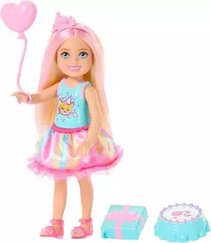 Barbie Club Chelsea Geburtstags-Puppe 16cm, blond mit rosa Str&auml;hnen (JJB37)